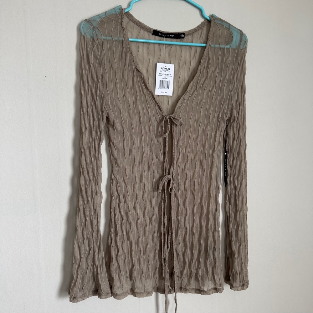 Wavy Sheer Top with Tie Front